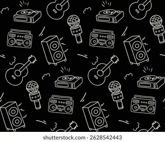 Hand drawn music doodle with black background
