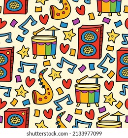 hand drawn music doodle cartoon pattern design