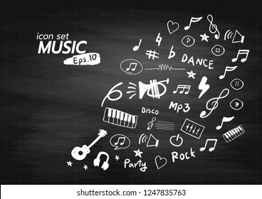 Hand drawn music doodle icons set. Vector illustration.