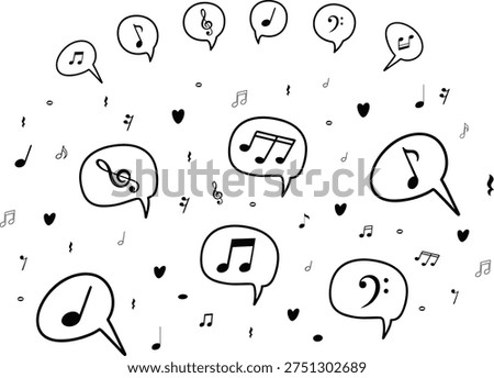 Hand drawn music doodle speech bubbles and music notes illustration