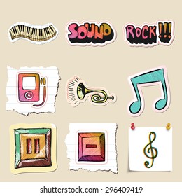 Hand drawn music emblems set. Isolated. Stickers
