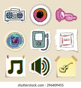 Hand drawn music emblems set. Isolated. Stickers