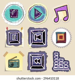 Hand drawn music emblems set. Isolated. Stickers