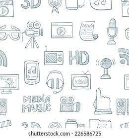 Hand drawn music icons. Vector illustration.Seamless pattern