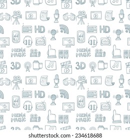 Hand drawn music icons. Vector illustration.Seamless pattern