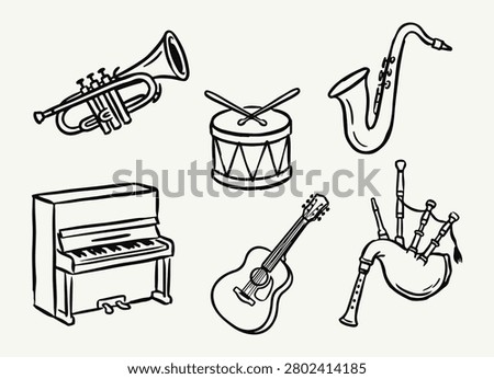 Hand Drawn Music Instruments Clipart Bundle | Musical Instrument Doodle Illustrations