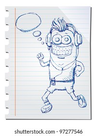 hand drawn music listener