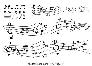 Hand Drawn Music note pentagram sketches vector illustration 