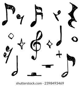 Hand drawn music note set Decoration material , Pen drawing