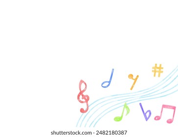 Hand drawn music notes background frame, music design background, watercolor