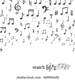 Hand drawn music notes background. Vector illustration.