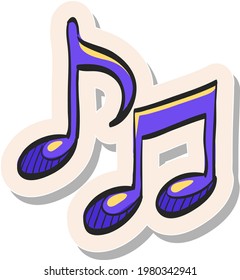 Handgezeichnete Musiknoten-Symbol auf Aufkleber und Vektorgrafik