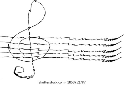 hand drawn music notes lines with note clef, vector sharp lines illustration