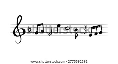 Hand Drawn Music Notes on Staff Straight Line Melody Minimal Musical Illustration
