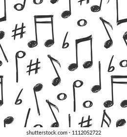 Hand drawn music notes seamless pattern background design. Vector illustration