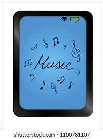 Hand drawn music notes set on background plate. Sketch, vector illustration.