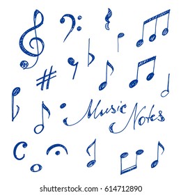 Hand drawn music notes set. Sketch, vector illustration.
