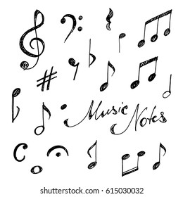 Hand Drawn Music Notes Set. Sketch, Vector Illustration.