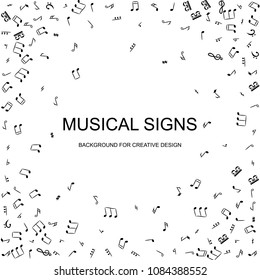 Hand Drawn Music Notes Vector Background. Musical Pattern with Place for Text