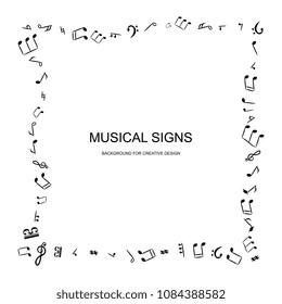 Hand Drawn Music Notes Vector Background. Musical Pattern with Place for Text