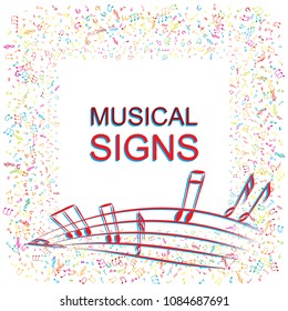 Hand Drawn Music Notes Vector Background. Musical Pattern with Place for Text