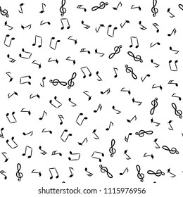 Hand Drawn Music Notes Vector Endless Background. Musical Seamless Pattern with Note Icons