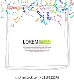 Hand Drawn Music Notes Vector Background. Musical Pattern with Place for Text