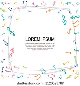 Hand Drawn Music Notes Vector Background. Musical Pattern with Place for Text