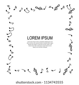 Hand Drawn Music Notes Vector Background. Musical Pattern with Place for Text