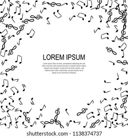 Hand Drawn Music Notes Vector Background. Musical Pattern with Place for Text