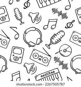 Hand drawn music seamless pattern