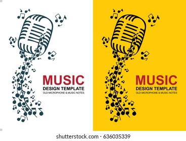 Hand drawn musical design.
Old microphone and music notes.