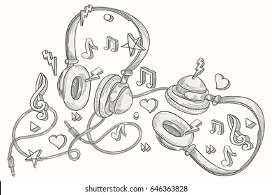 Hand drawn musical headphones 