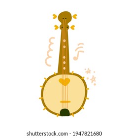 Hand Drawn Musical Instrument Banjo. Flat Illustration.