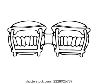 Hand drawn musical instrument, doodle bongo drums. Isolated on white background.  