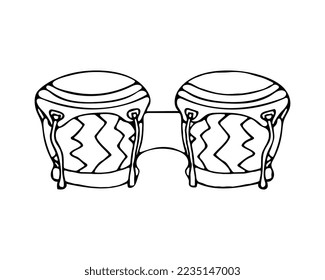 Hand drawn musical instrument, doodle bongo drums. Isolated on white background