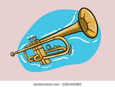 Hand Drawn Musical instrument trombone. Vector flat illustration.Isolated on background. Concept icons for clubs and conservatories.