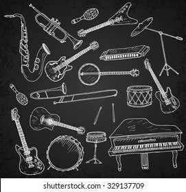 Hand drawn musical instruments.