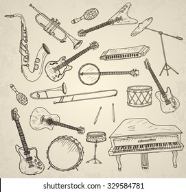 Hand drawn musical instruments.