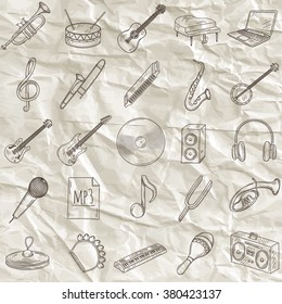 Hand drawn musical instruments.
