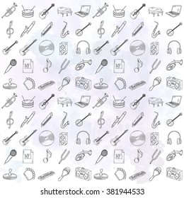 Hand drawn musical instruments.