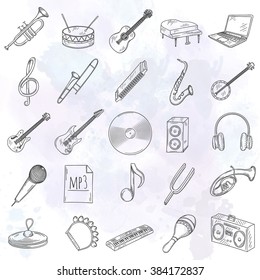 Hand drawn musical instruments.