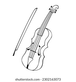 Hand drawn Musical instruments. Beautiful Violin in doodle Style Isolated on White Background
