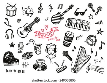 Hand drawn musical instruments collection. Music set.