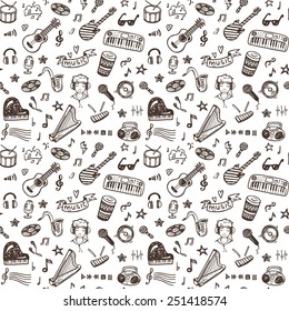 Hand Drawn Musical Instruments Collection Seamless Pattern. Music Set.