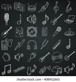 Hand Drawn Musical Instruments Icons Set.