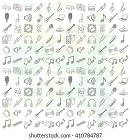 Hand drawn musical instruments icons set.