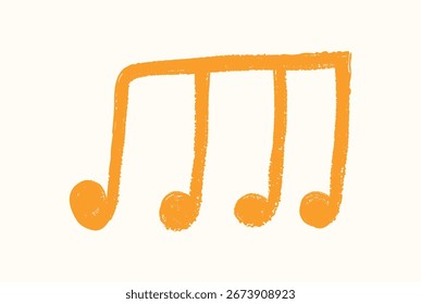 Nota musical desenhada à mão com textura de giz de cera. Ícone de música Doodle. СElemento de giz de cor, cera forma de lápis de cera para cartaz de disco, festa punk rock, tatuagem. Ilustração isolada do vetor filho.
