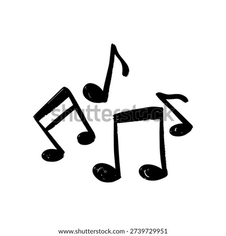 Hand drawn musical notes icon set. Sketchy black music symbols isolated on white background. Minimalist brush stroke melody illustration.