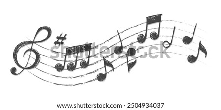 Hand drawn musical notes sketch. Staff treble clef musician notes isolated vector Illustration